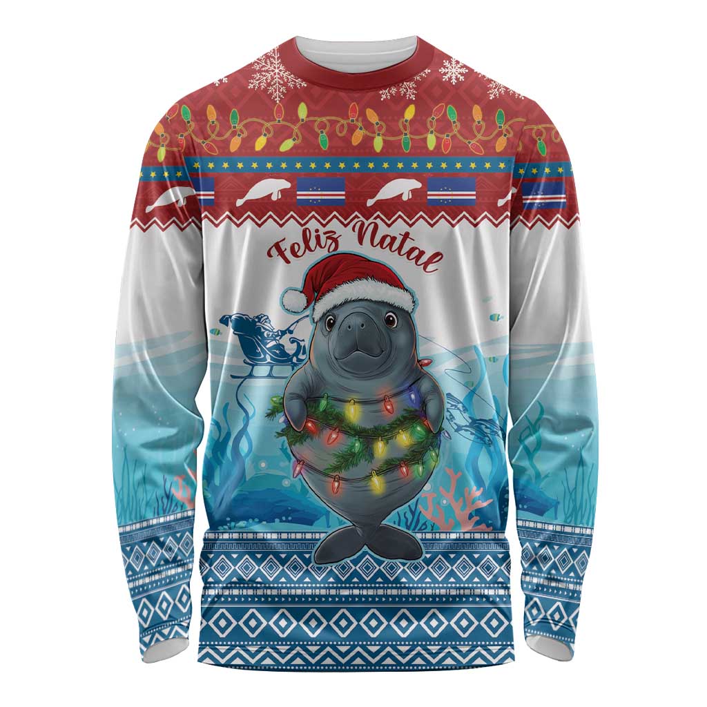 Personalised Cape Verde Christmas Long Sleeve Shirt Manatee Feliz Natal - Wonder Print Shop