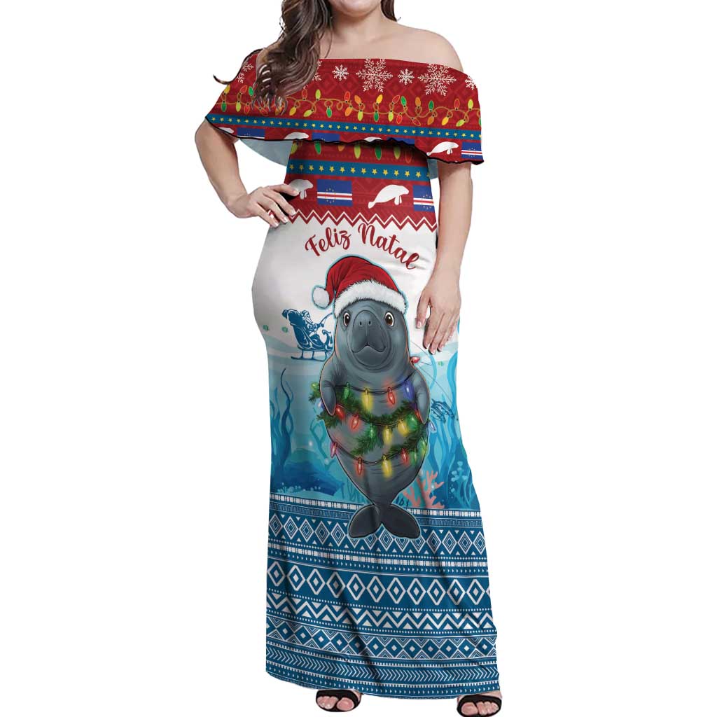 Personalised Cape Verde Christmas Off Shoulder Maxi Dress Manatee Feliz Natal - Wonder Print Shop