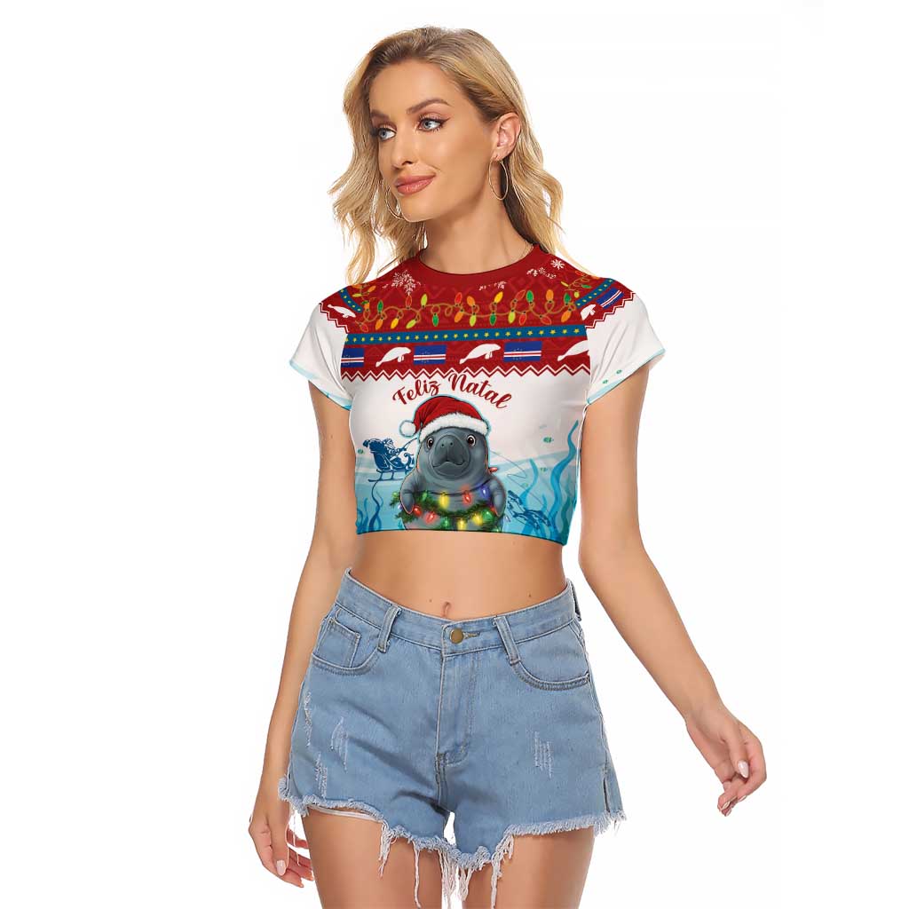 Personalised Cape Verde Christmas Raglan Cropped T Shirt Manatee Feliz Natal - Wonder Print Shop