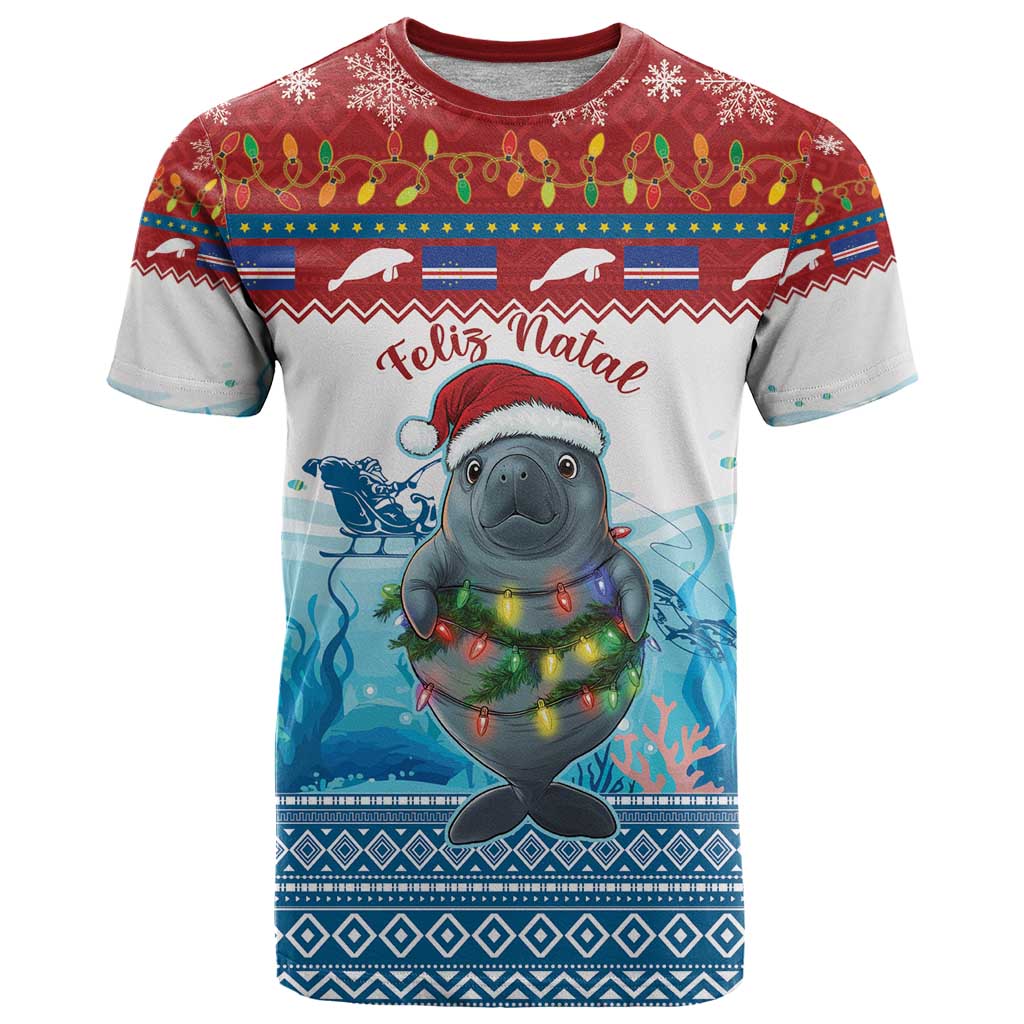 Personalised Cape Verde Christmas T Shirt Manatee Feliz Natal - Wonder Print Shop