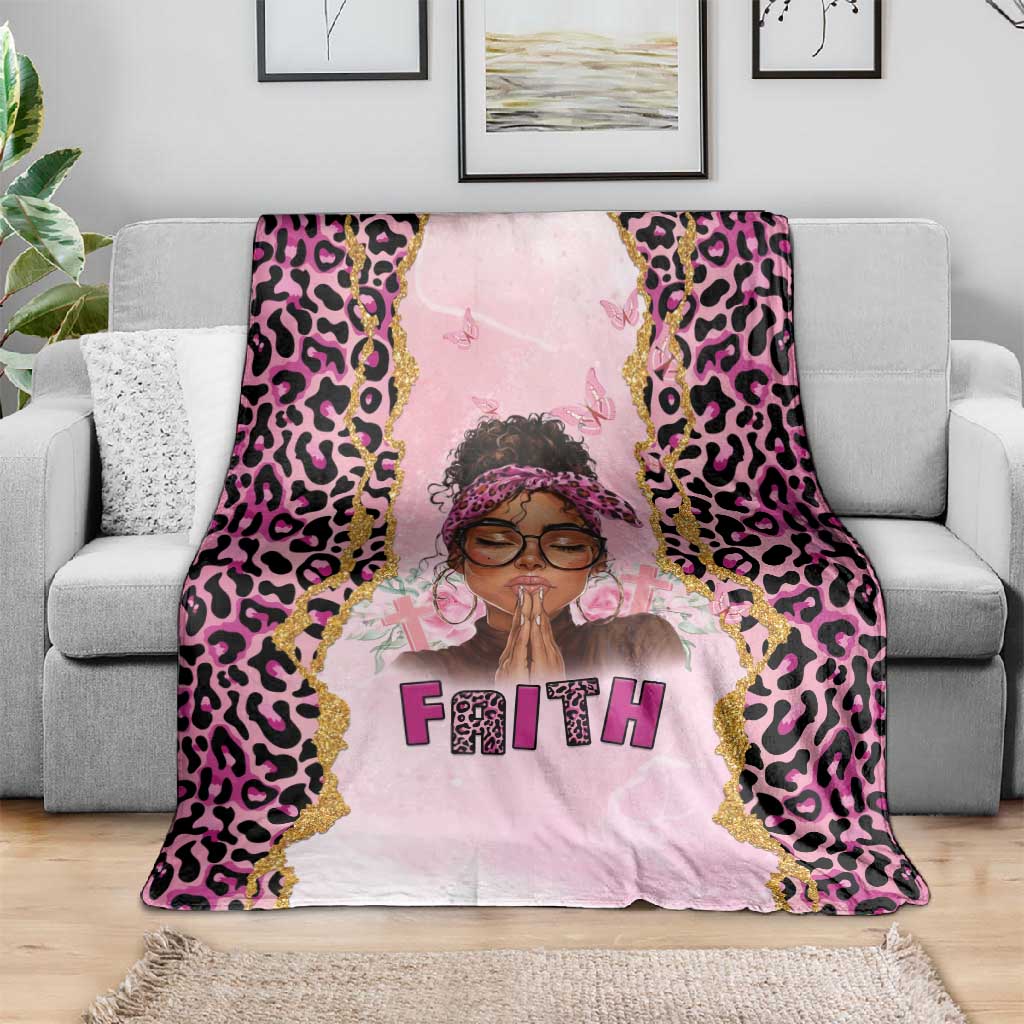 Black Her Story Blanket Faith Pink Leopard - Wonder Print Shop