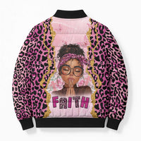 Black Her Story Bomber Puffer Jacket Faith Pink Leopard - Wonder Print Shop