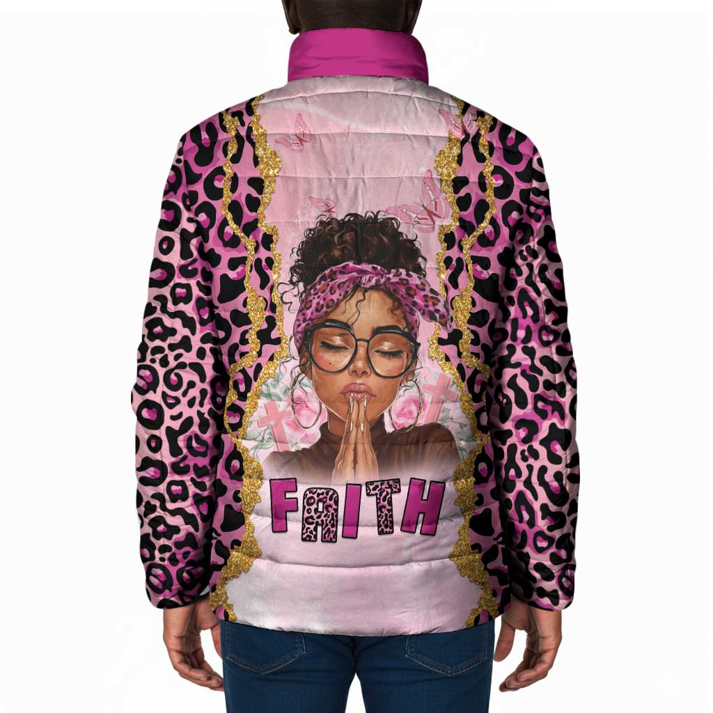 Black Her Story Padded Jacket Faith Pink Leopard - Wonder Print Shop