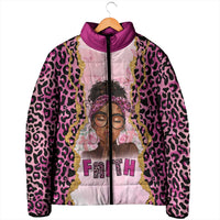Black Her Story Padded Jacket Faith Pink Leopard - Wonder Print Shop