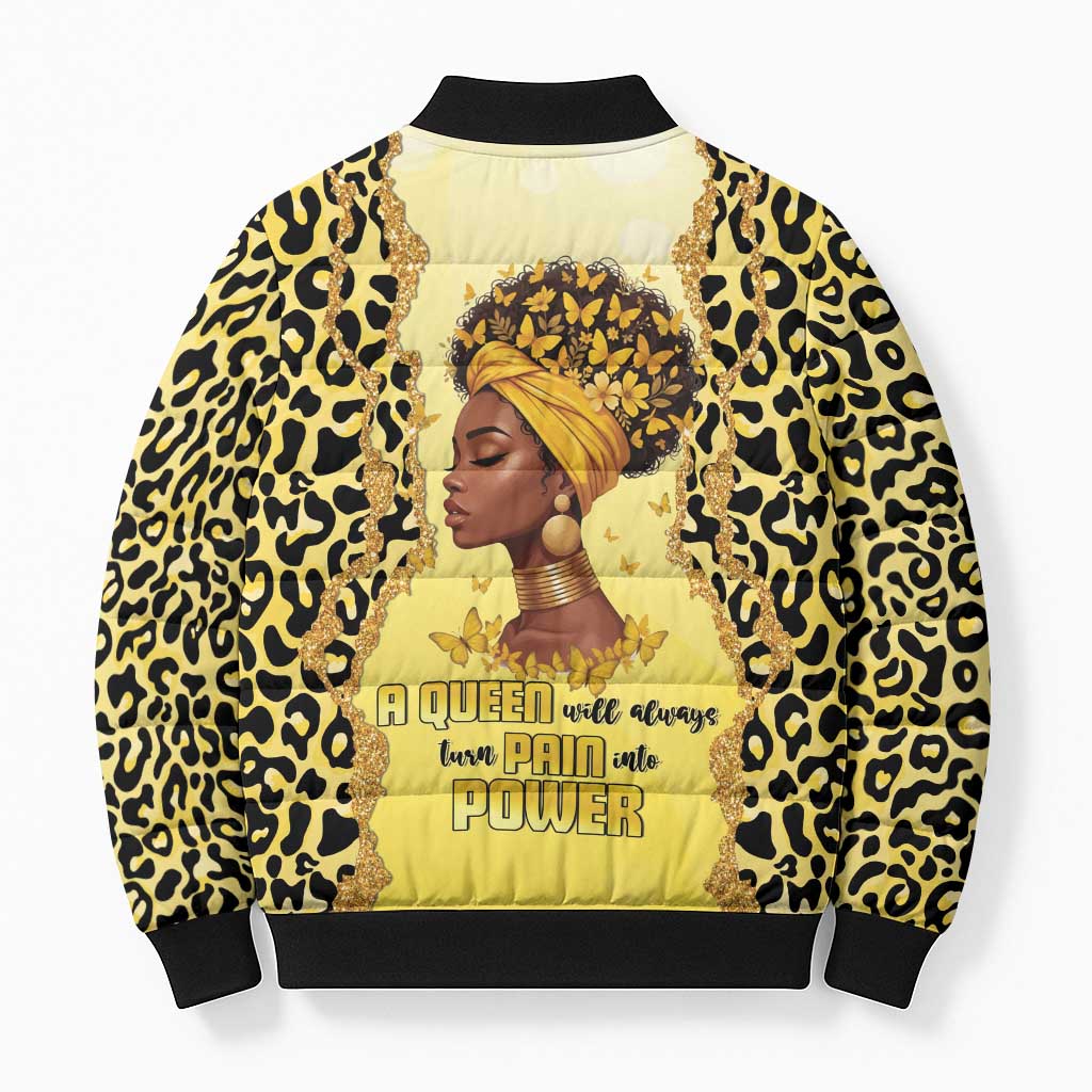 Black Her Story Bomber Puffer Jacket A Queen Turns Pain Into Power - Wonder Print Shop