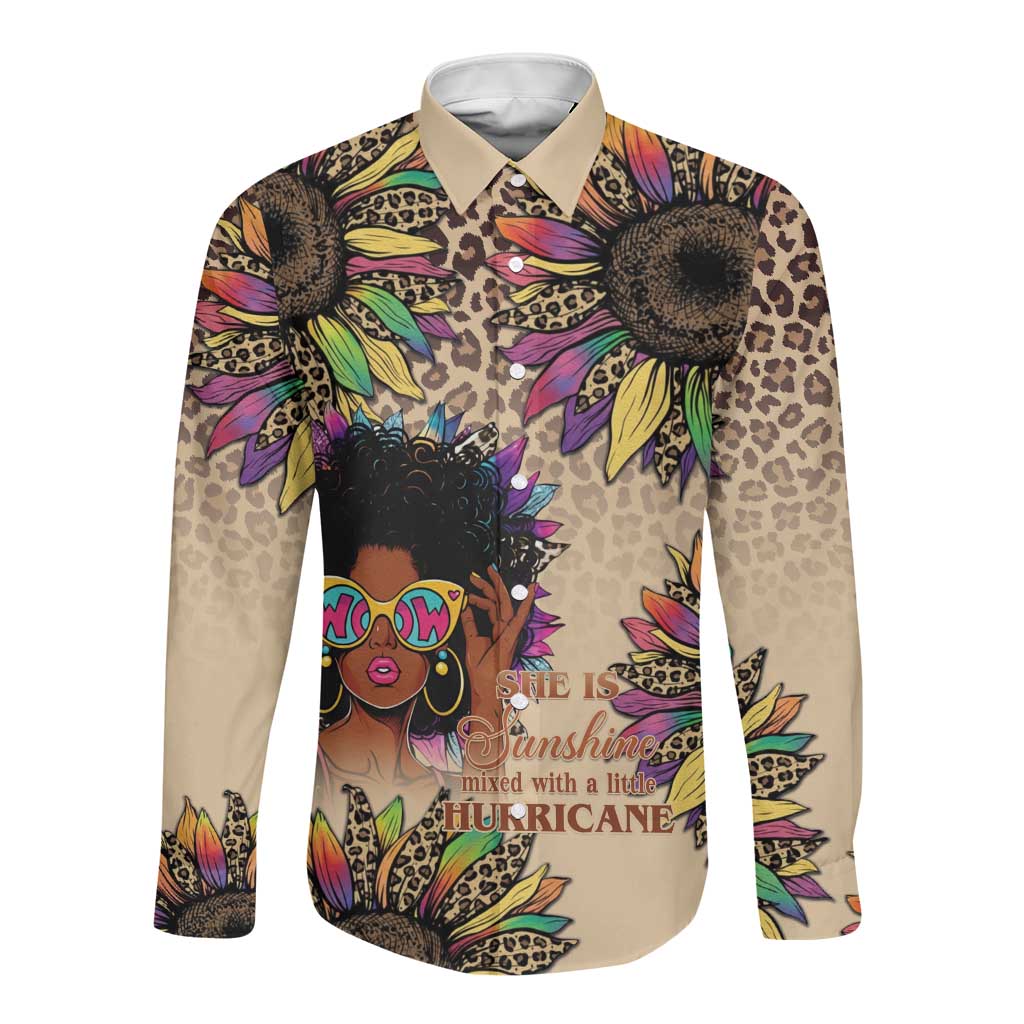 Black Her Story Sunshine Hurricane Long Sleeve Button Shirt Empowered Black Woman - Wonder Print Shop