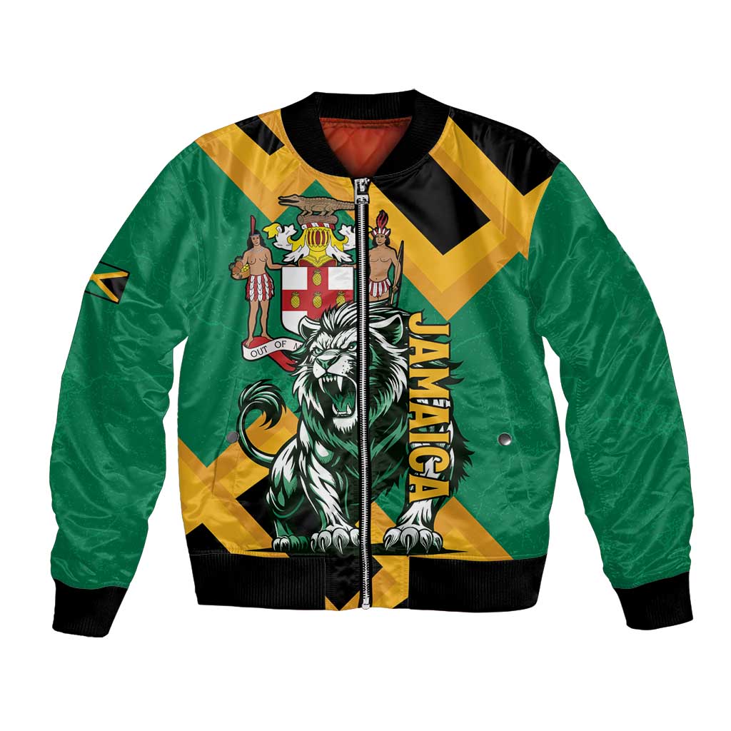 Jamaica Lion Bomber Jacket Coat Of Arms - Sporty Style