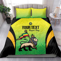 Green/black football bedding set with two pillows and duvet with 'YOUR TEXT' and Reggae Boys.