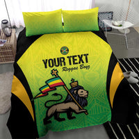 Green/black football bedding set with two pillows and duvet featuring the center reggae graphic.