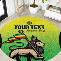 Green round rug with reggae graphic and 'Your Text' center print
