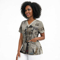 James Baldwin Scrub Top Vintage Newspaper Style