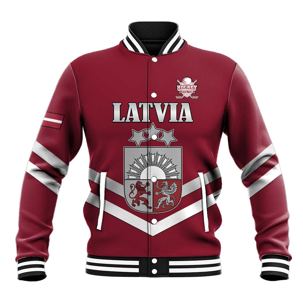 Custom Latvia Ice Hockey 2026 Baseball Jacket Never Backs Down