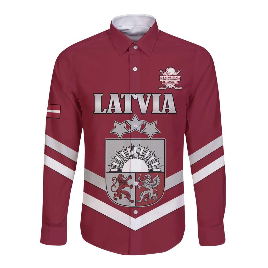Custom Latvia Ice Hockey 2026 Long Sleeve Button Shirt Never Backs Down