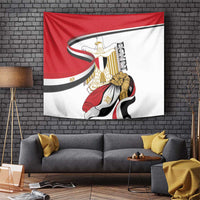 Egypt flag tapestry with coat of arms, eagle, and kneeling figure print, red and white