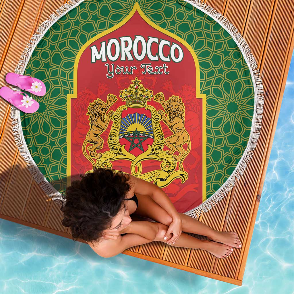 Personalized Morocco Throne Day Beach Blanket King Lion Coat Of Arms
