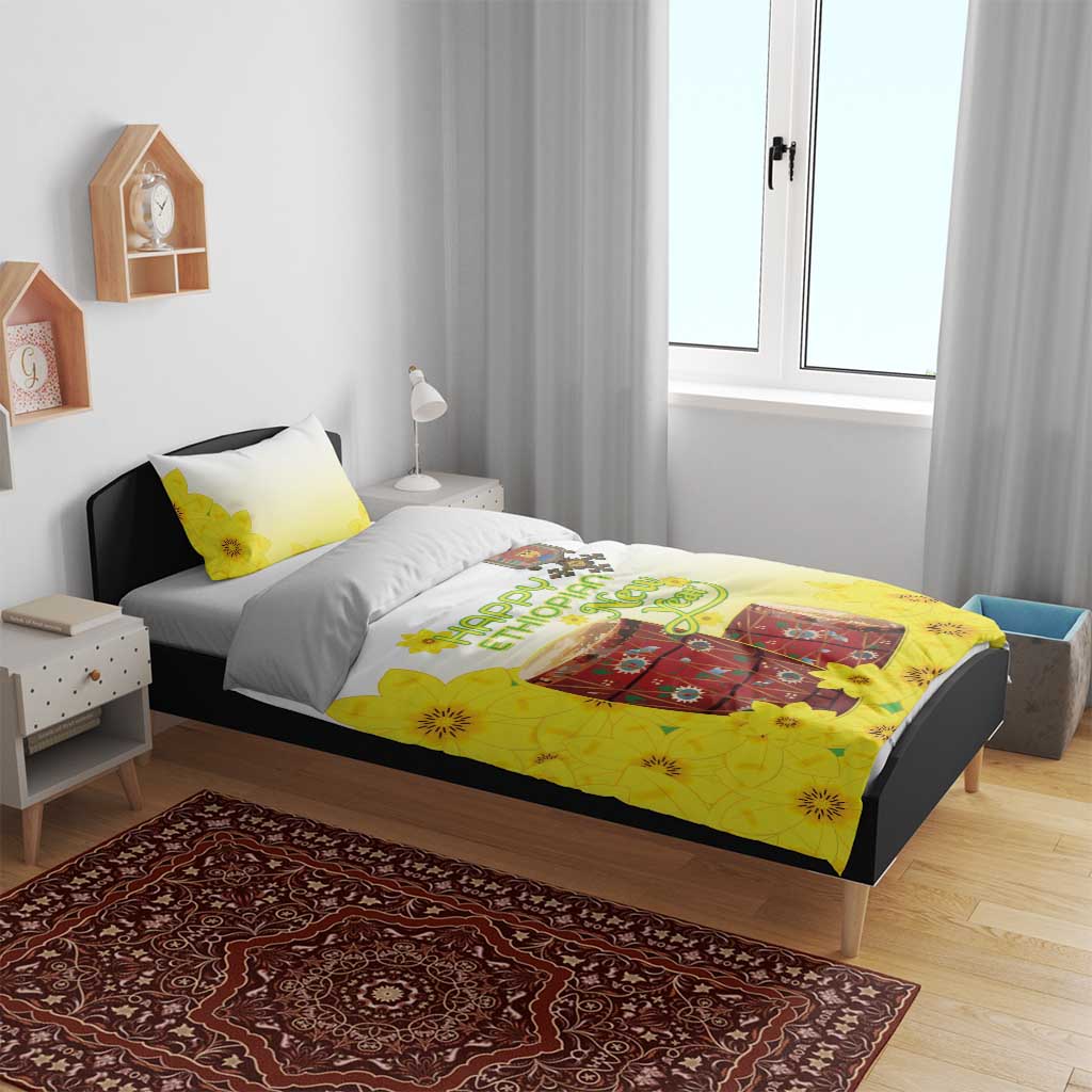 Ethiopian Enkutatash Bedding Set Kebero Drum With Adey Abeba Flower - Wonder Print Shop