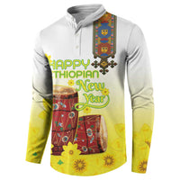Ethiopian Enkutatash Button Sweatshirt Kebero Drum With Adey Abeba Flower - Wonder Print Shop