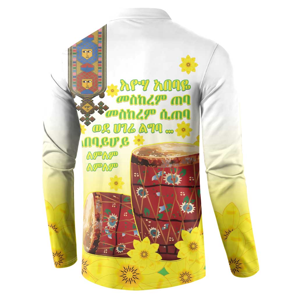 Ethiopian Enkutatash Button Sweatshirt Kebero Drum With Adey Abeba Flower - Wonder Print Shop
