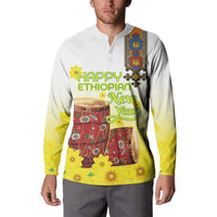 Ethiopian Enkutatash Button Sweatshirt Kebero Drum With Adey Abeba Flower - Wonder Print Shop
