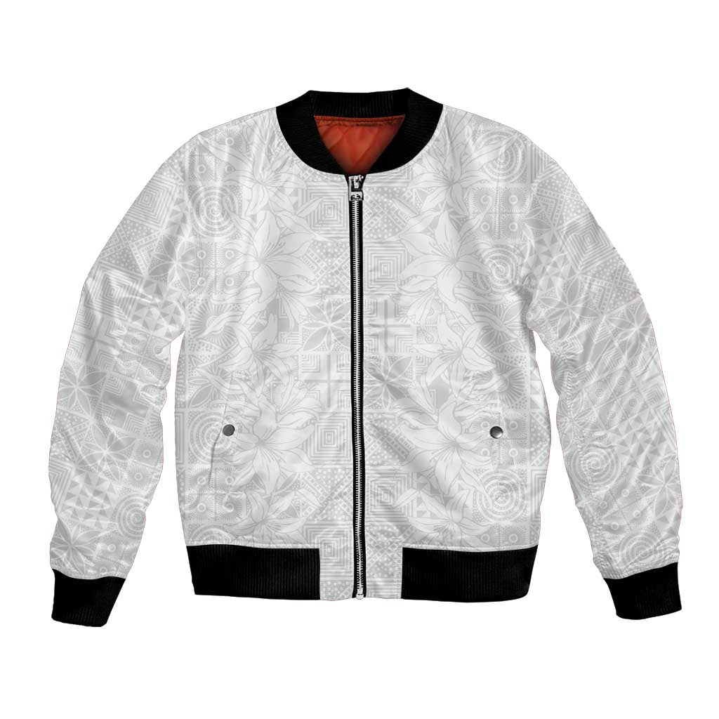 Nigeria Osun-Osogbo Festival Bomber Jacket White Lily Lei With Yoruba Pattern - Wonder Print Shop