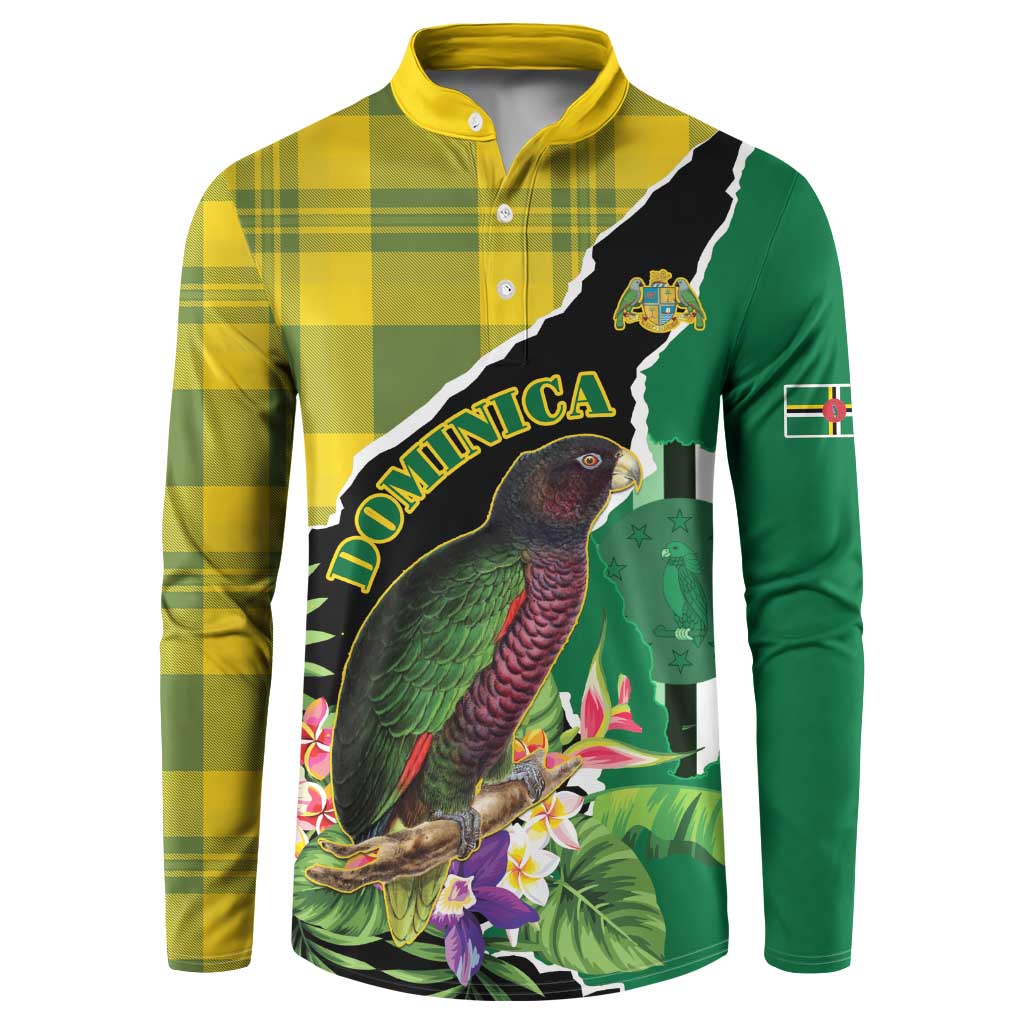 Personalised Dominica Independence Day Button Sweatshirt Sisserou Parrot With Tropical Flowers - Wonder Print Shop