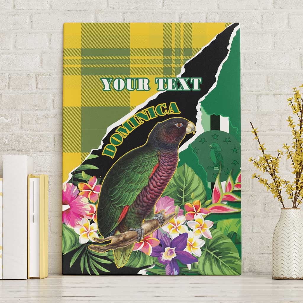 Personalised Dominica Independence Day Canvas Wall Art Sisserou Parrot With Tropical Flowers - Wonder Print Shop