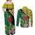 Personalised Dominica Independence Day Couples Matching Off Shoulder Maxi Dress and Long Sleeve Button Shirt Sisserou Parrot With Tropical Flowers - Wonder Print Shop