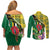 Personalised Dominica Independence Day Couples Matching Off Shoulder Short Dress and Long Sleeve Button Shirt Sisserou Parrot With Tropical Flowers - Wonder Print Shop