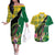 Personalised Dominica Independence Day Couples Matching Off The Shoulder Long Sleeve Dress and Hawaiian Shirt Sisserou Parrot With Tropical Flowers - Wonder Print Shop