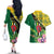 Personalised Dominica Independence Day Couples Matching Off The Shoulder Long Sleeve Dress and Hawaiian Shirt Sisserou Parrot With Tropical Flowers - Wonder Print Shop