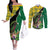 Personalised Dominica Independence Day Couples Matching Off The Shoulder Long Sleeve Dress and Long Sleeve Button Shirt Sisserou Parrot With Tropical Flowers