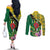 Personalised Dominica Independence Day Couples Matching Off The Shoulder Long Sleeve Dress and Long Sleeve Button Shirt Sisserou Parrot With Tropical Flowers