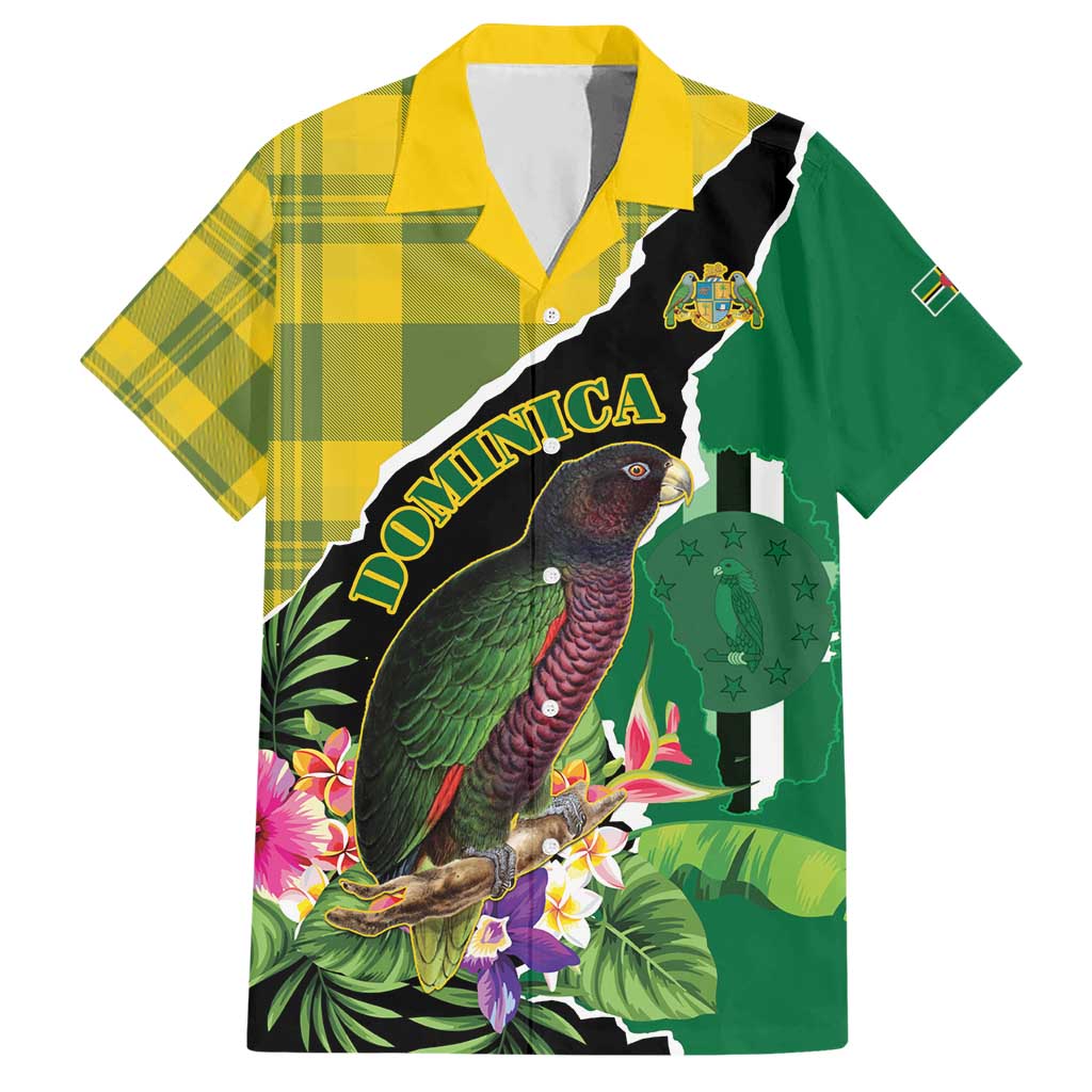 Personalised Dominica Independence Day Hawaiian Shirt Sisserou Parrot With Tropical Flowers - Wonder Print Shop