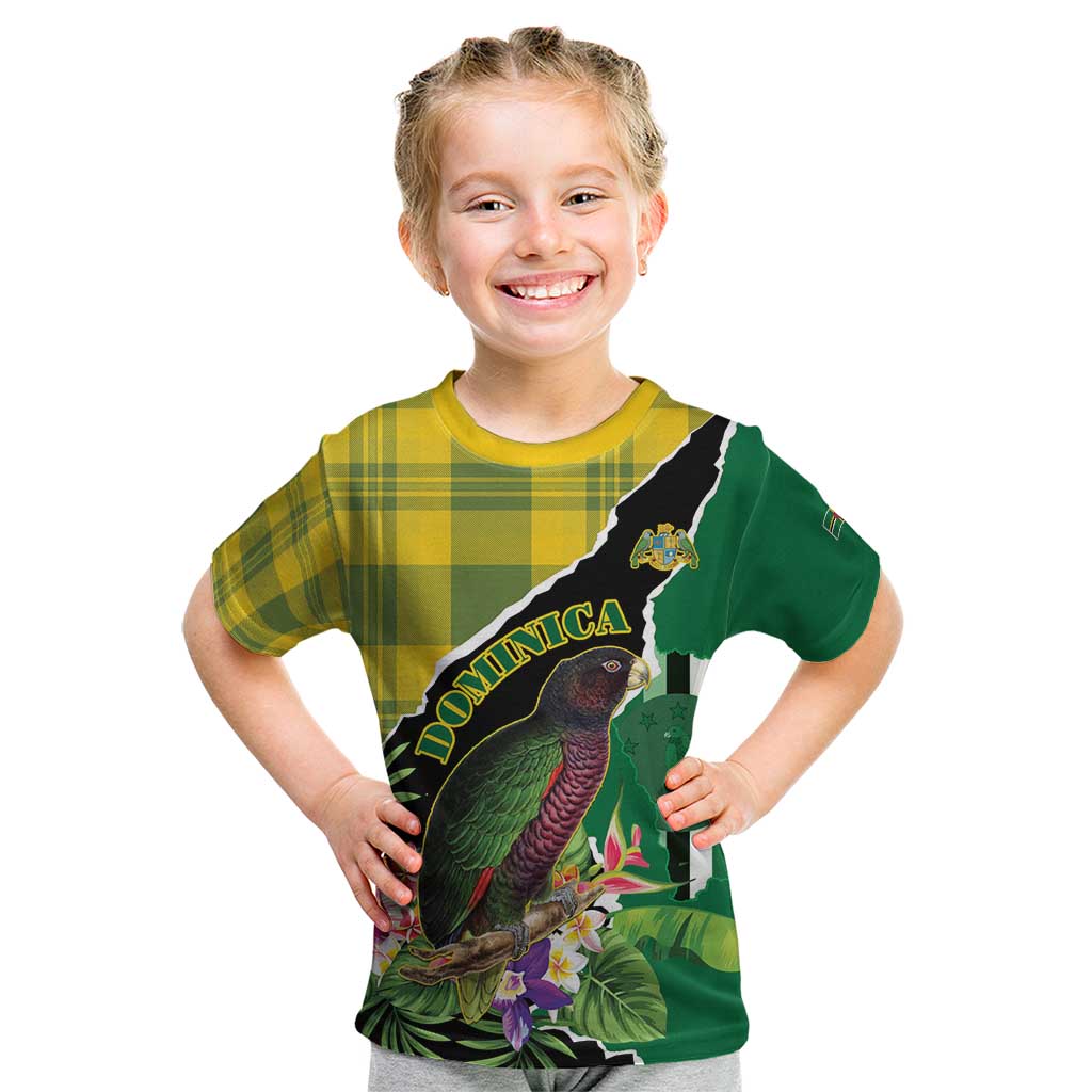 Personalised Dominica Independence Day Kid T Shirt Sisserou Parrot With Tropical Flowers - Wonder Print Shop