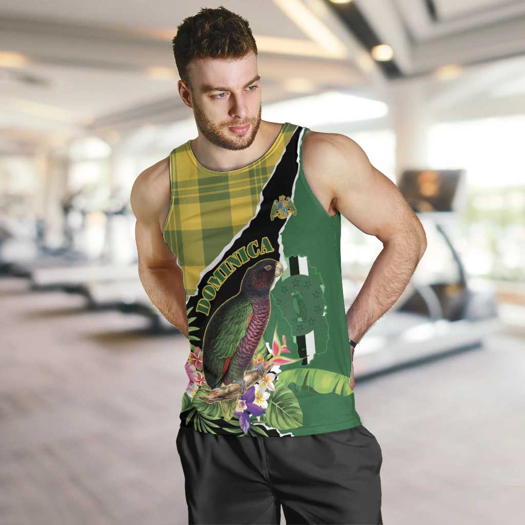 Personalised Dominica Independence Day Men Tank Top Sisserou Parrot With Tropical Flowers - Wonder Print Shop