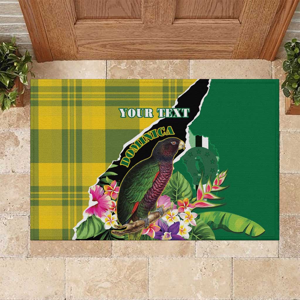 Personalised Dominica Independence Day Rubber Doormat Sisserou Parrot With Tropical Flowers - Wonder Print Shop