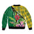 Personalised Dominica Independence Day Sleeve Zip Bomber Jacket Sisserou Parrot With Tropical Flowers - Wonder Print Shop