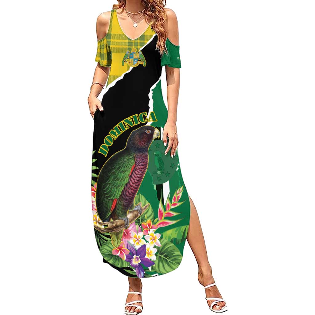 Personalised Dominica Independence Day Summer Maxi Dress Sisserou Parrot With Tropical Flowers - Wonder Print Shop