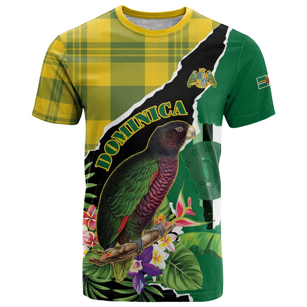 Personalised Dominica Independence Day T Shirt Sisserou Parrot With Tropical Flowers - Wonder Print Shop