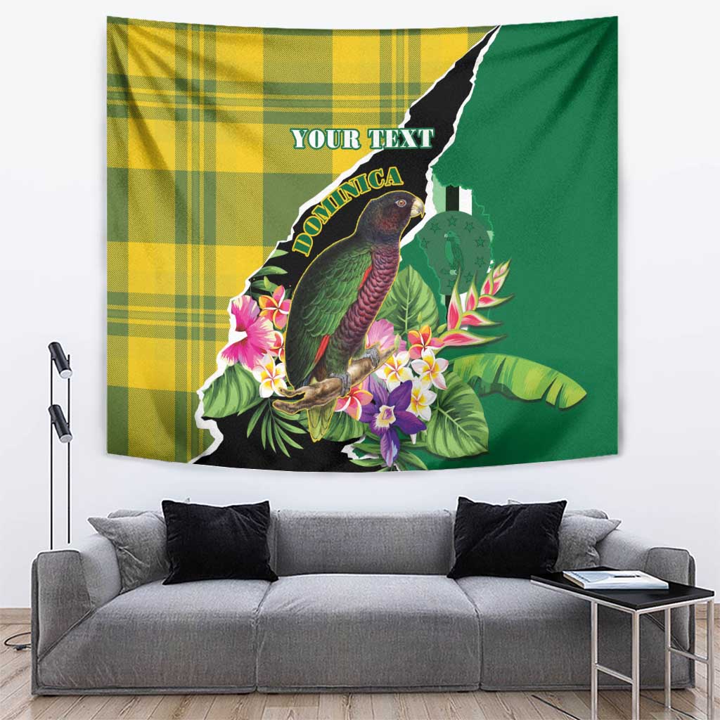 Personalised Dominica Independence Day Tapestry Sisserou Parrot With Tropical Flowers - Wonder Print Shop