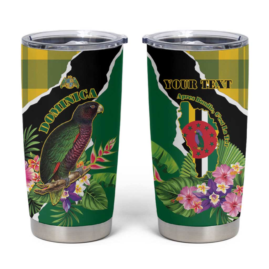 Personalised Dominica Independence Day Tumbler Cup Sisserou Parrot With Tropical Flowers - Wonder Print Shop