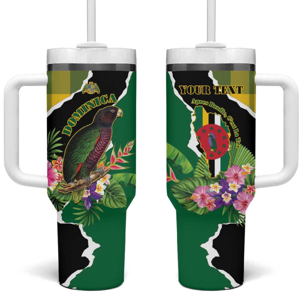 Personalised Dominica Independence Day Tumbler With Handle Sisserou Parrot With Tropical Flowers - Wonder Print Shop