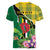 Personalised Dominica Independence Day Women V-Neck T-Shirt Sisserou Parrot With Tropical Flowers - Wonder Print Shop