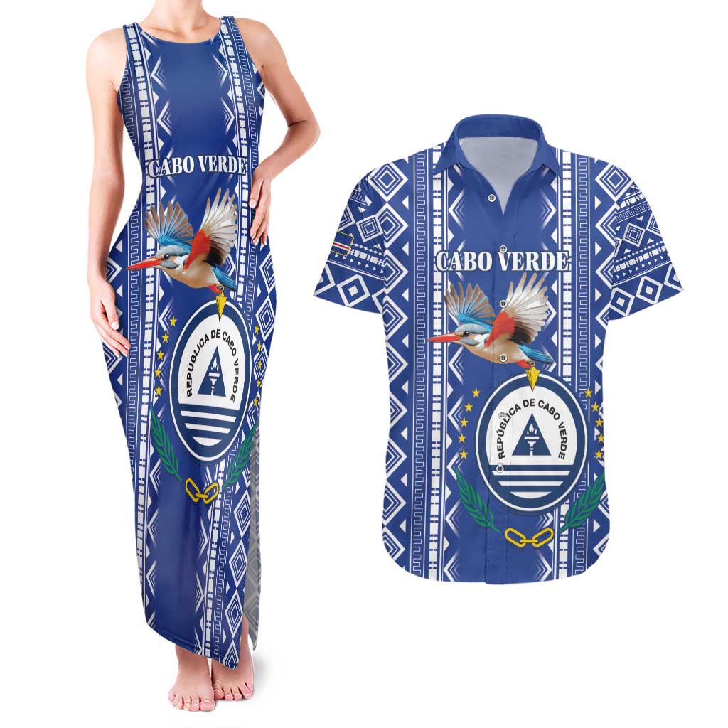 Personalised Cape Verde Couples Matching Tank Maxi Dress and Hawaiian Shirt Grey Headed Kingfisher - Coat Of Arms - Wonder Print Shop