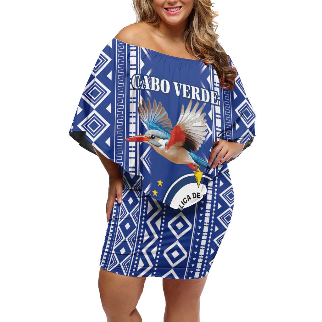 Personalised Cape Verde Off Shoulder Short Dress Grey Headed Kingfisher - Coat Of Arms - Wonder Print Shop