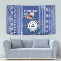 Personalised Cape Verde tapestry wall hanging, blue with striped geometric border and crest