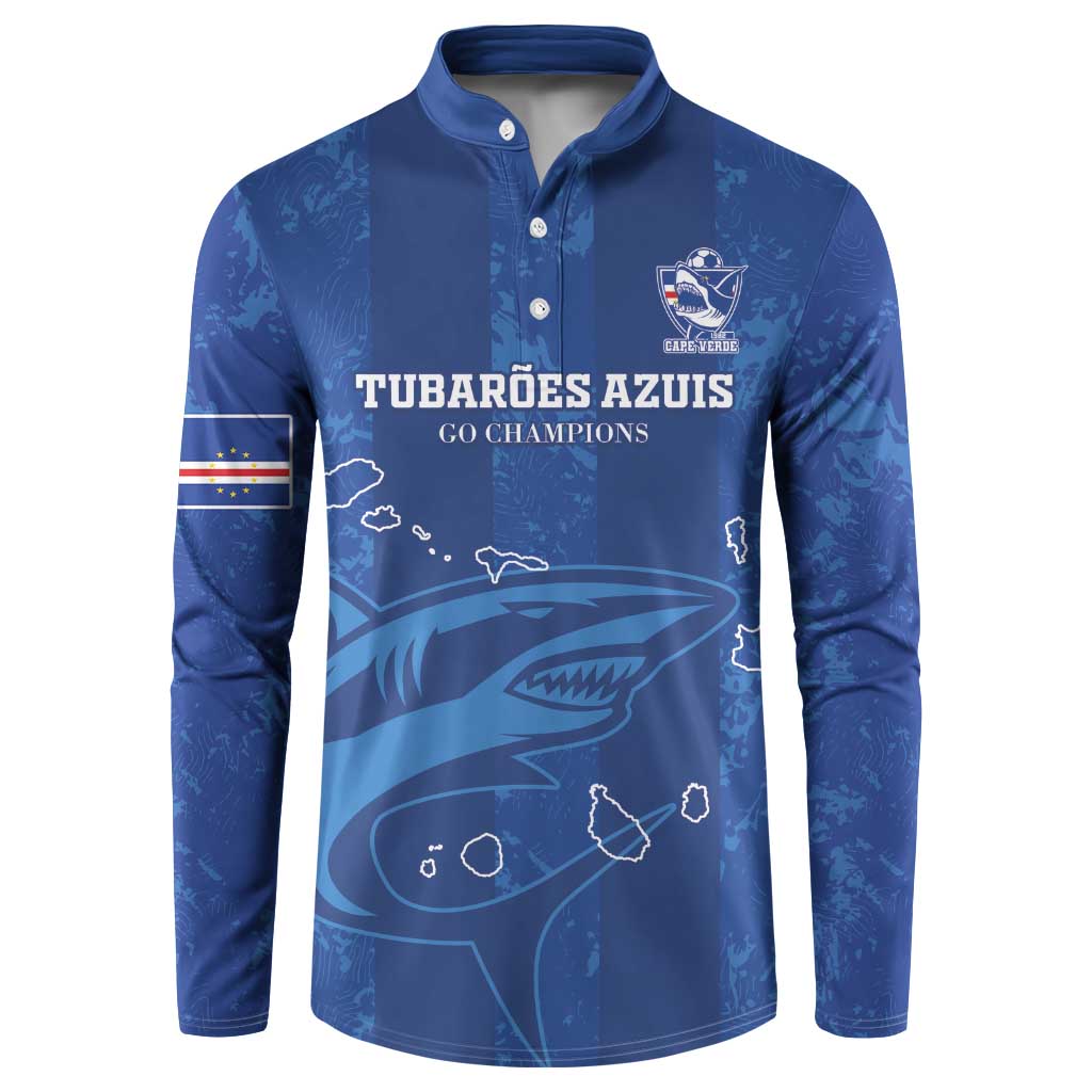 Custom Cape Verde Football Button Sweatshirt Go Champions Tubaroes Azuis - Wonder Print Shop