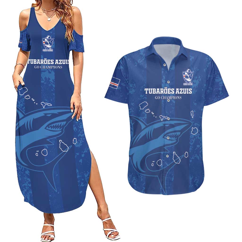 Custom Cape Verde Football Couples Matching Summer Maxi Dress and Hawaiian Shirt Go Champions Tubaroes Azuis - Wonder Print Shop