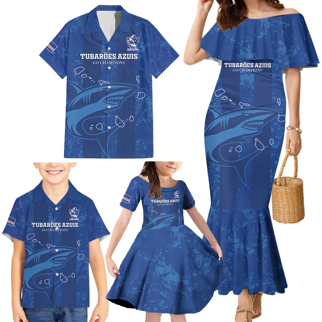 Custom Cape Verde Football Family Matching Mermaid Dress and Hawaiian Shirt Go Champions Tubaroes Azuis - Wonder Print Shop