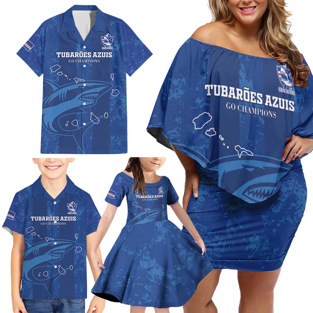 Custom Cape Verde Football Family Matching Off Shoulder Short Dress and Hawaiian Shirt Go Champions Tubaroes Azuis - Wonder Print Shop